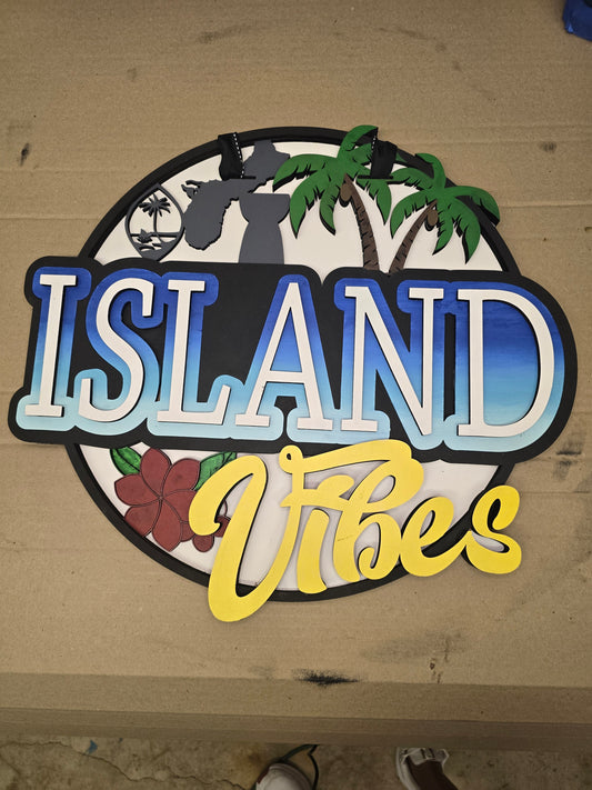 "Island Vibes" 3D Layered Custom Sign | Handcrafted Tropical Wall Art