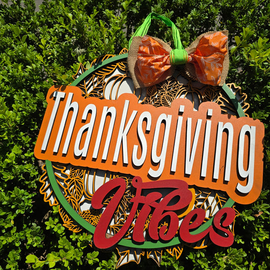 “Thanksgiving Vibes” Fall Wall Sign – Layered Holiday Décor with Autumn Charm