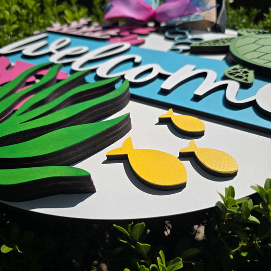 Under the Sea “Welcome” Sign – Coral Reef Coastal Wall Art
