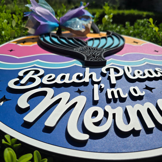 “Beach Please, I’m a Mermaid” – 3-Layer Color Pop Wall Sign