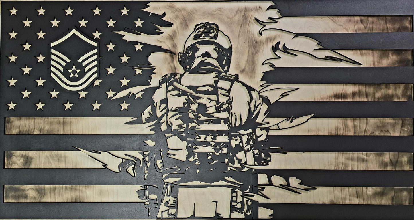 Custom 3D American Flag with Soldier Breakthrough | Veteran-Made Wall Art