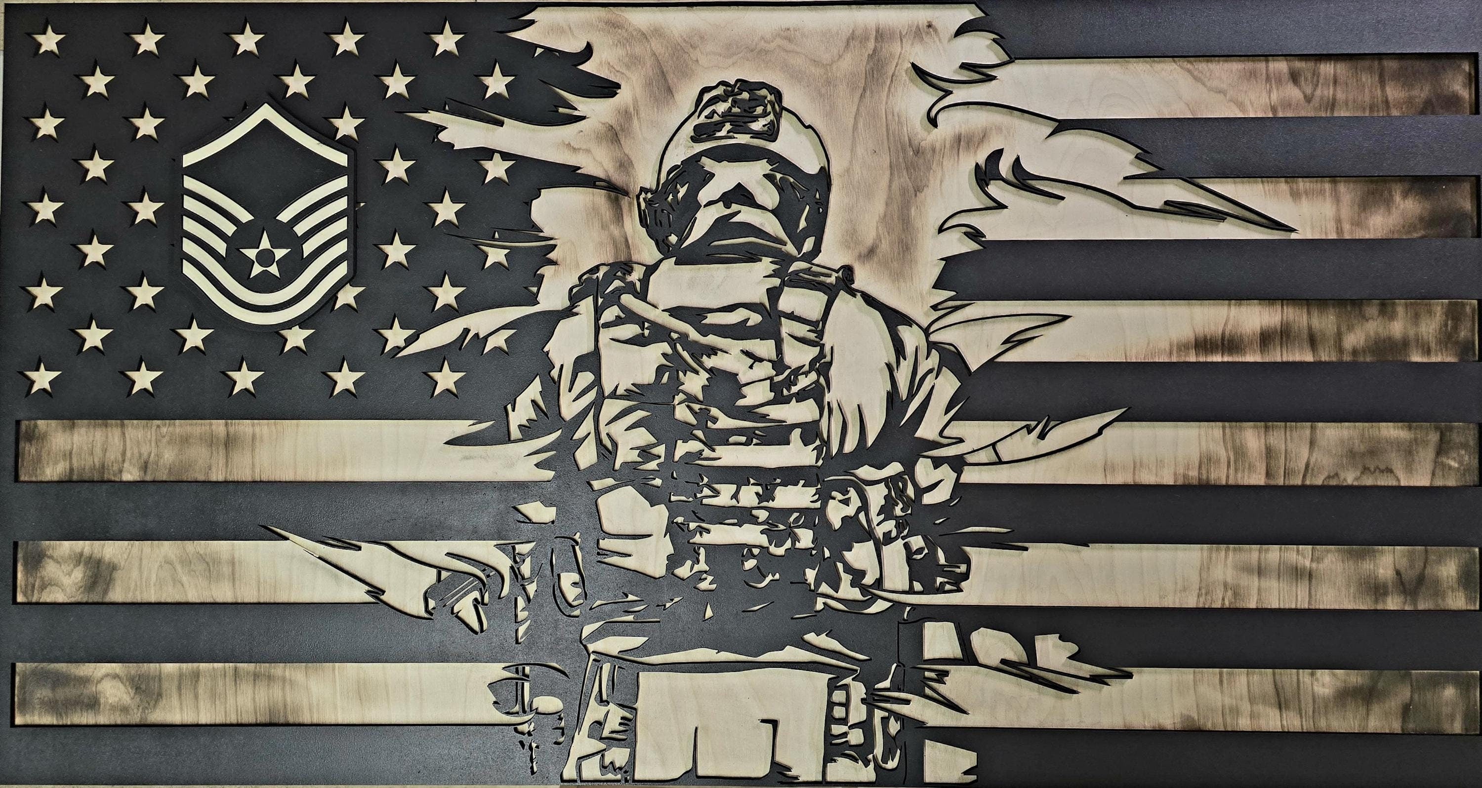 Custom 3D American Flag with Soldier Breakthrough | Veteran-Made Wall Art