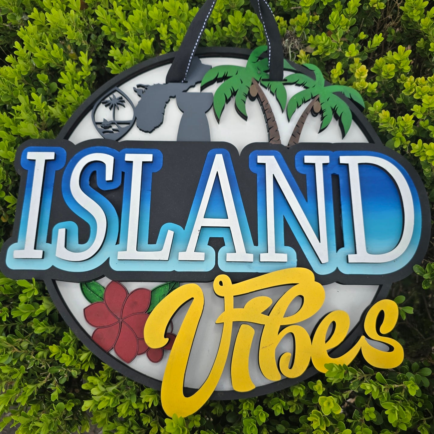 "Island Vibes" 3D Layered Custom Sign | Handcrafted Tropical Wall Art