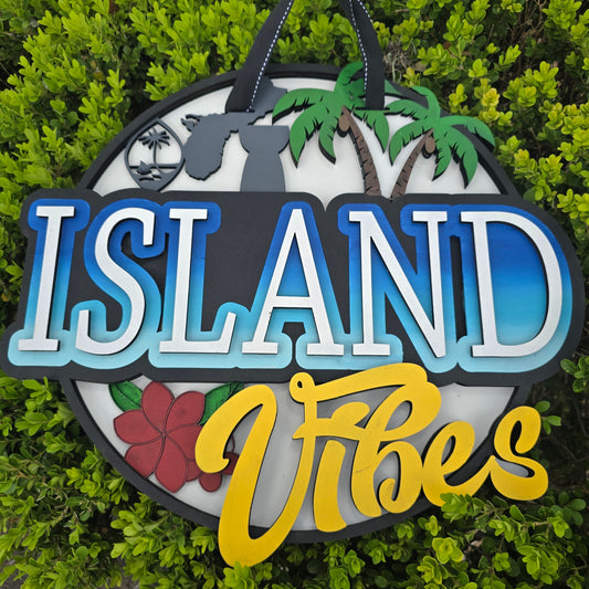 "Island Vibes" 3D Layered Custom Sign | Handcrafted Tropical Wall Art