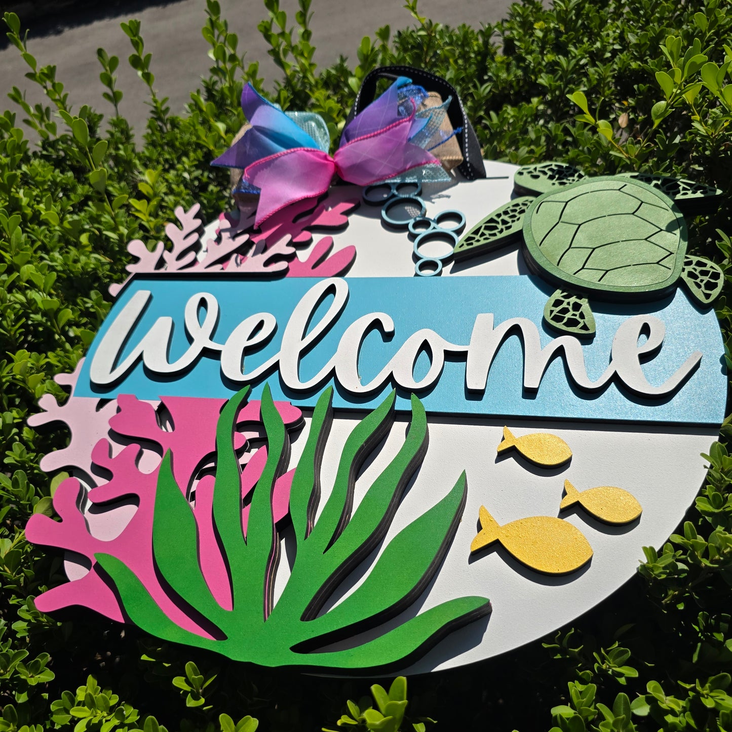 Under the Sea “Welcome” Sign – Coral Reef Coastal Wall Art