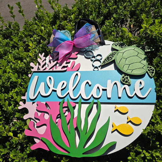 Under the Sea “Welcome” Sign – Coral Reef Coastal Wall Art