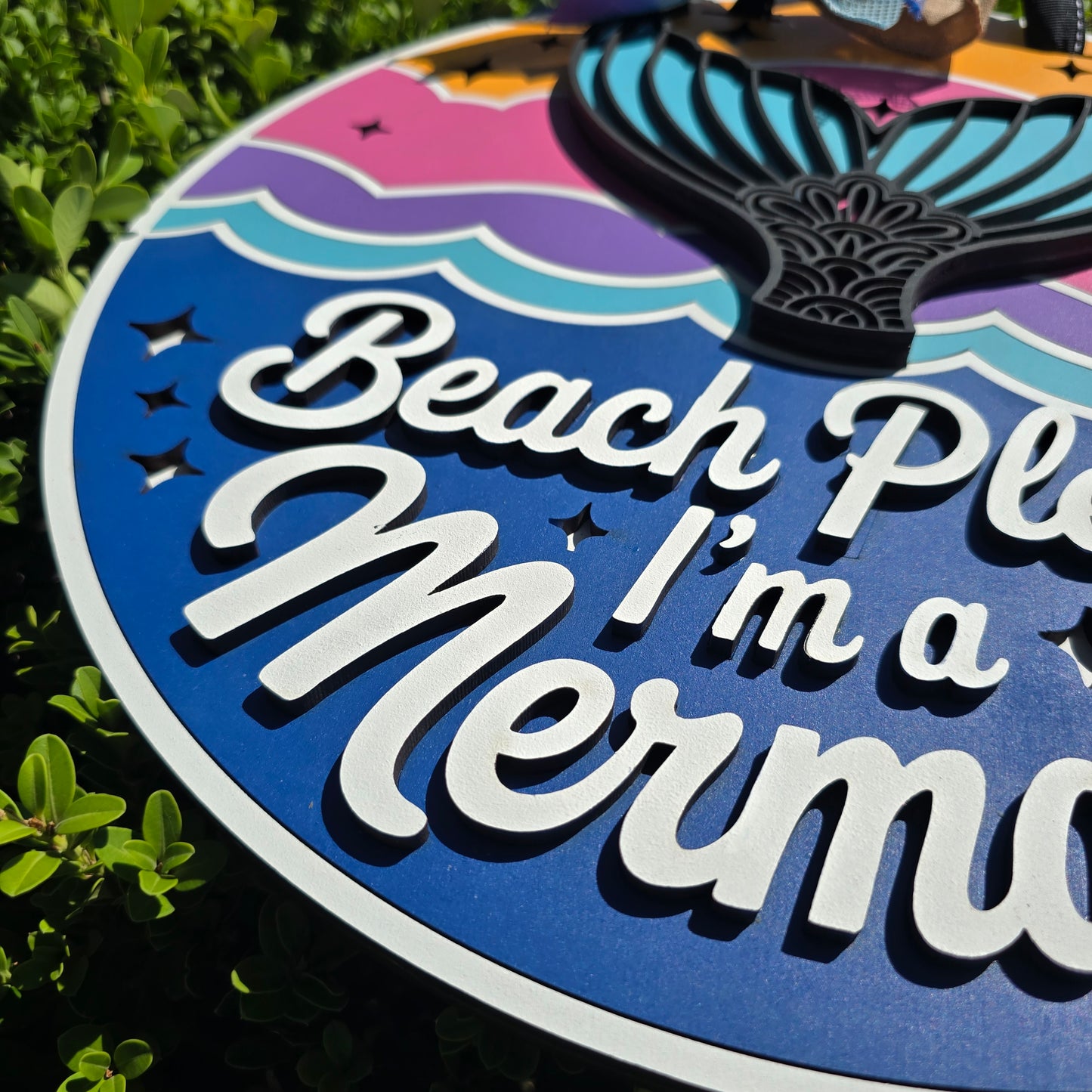“Beach Please, I’m a Mermaid” – 3-Layer Color Pop Wall Sign