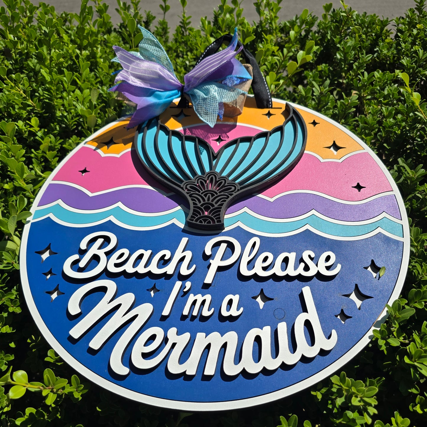 “Beach Please, I’m a Mermaid” – 3-Layer Color Pop Wall Sign