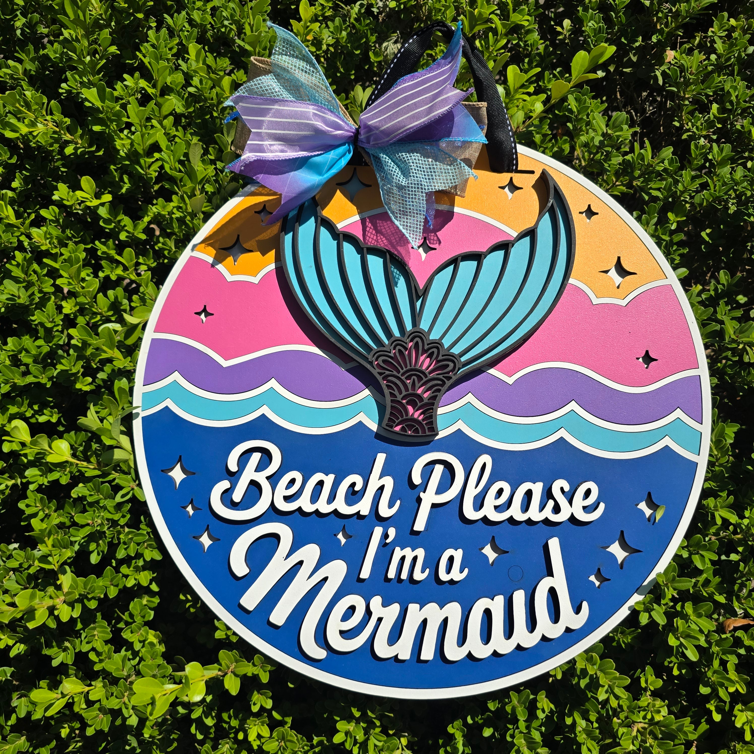“Beach Please, I’m a Mermaid” – 3-Layer Color Pop Wall Sign