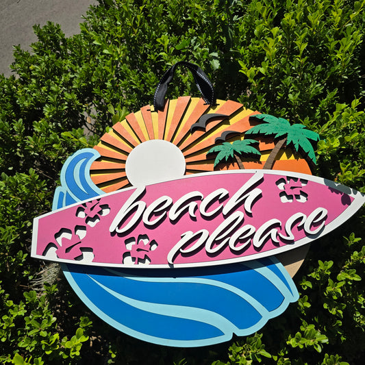 “Beach Please” Surfboard Wall Art – Surf, Sun &amp; Sass in One