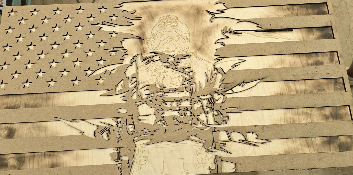 Custom 3D American Flag with Soldier Breakthrough | Veteran-Made Wall Art