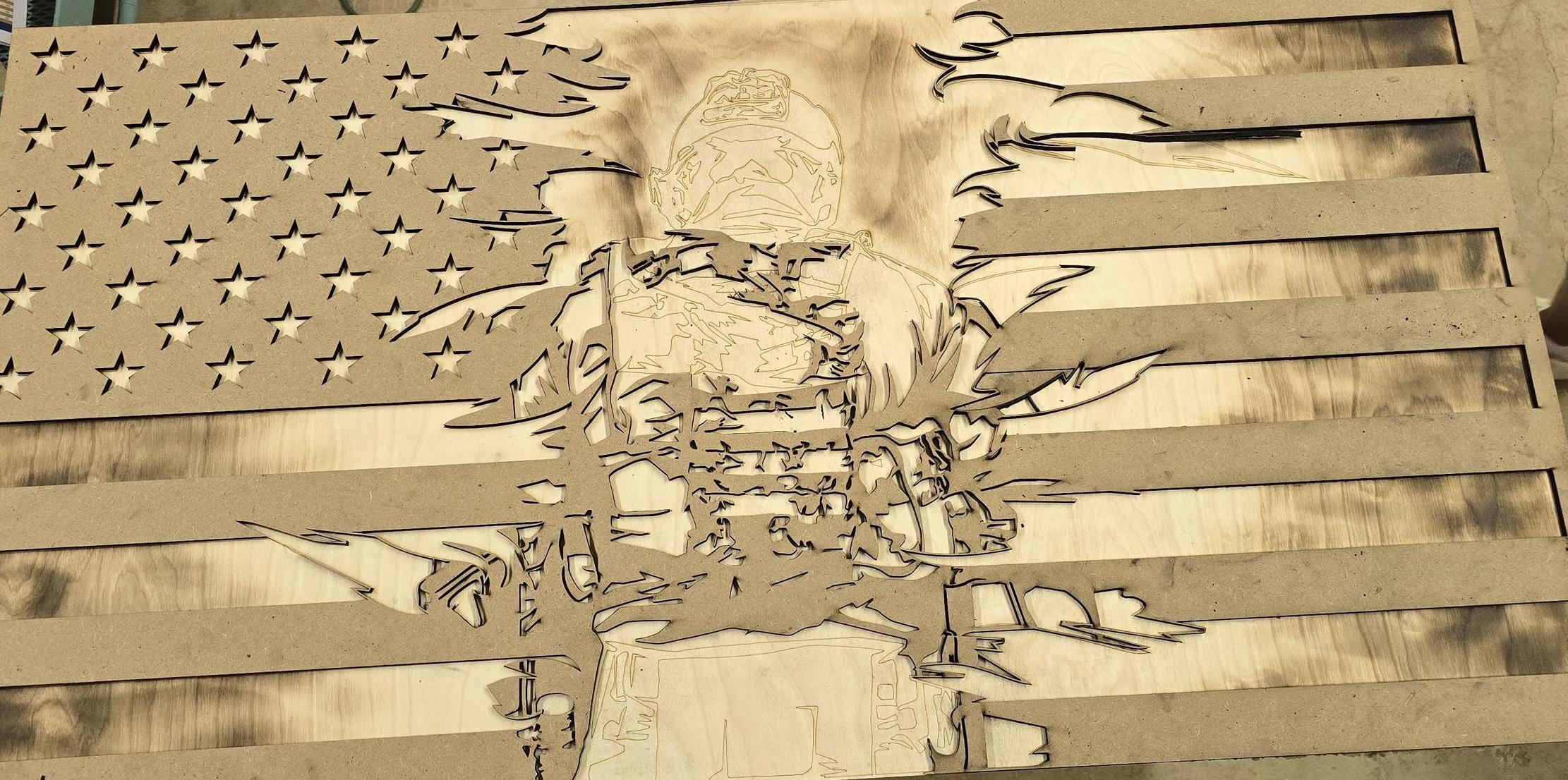 Custom 3D American Flag with Soldier Breakthrough | Veteran-Made Wall Art